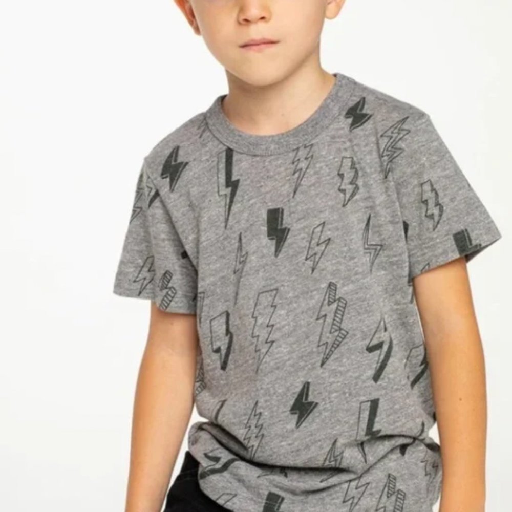 Chaser Kids Gray Lightning Crazy Bolts Crew Neck Tee Boys NWT 12Y
